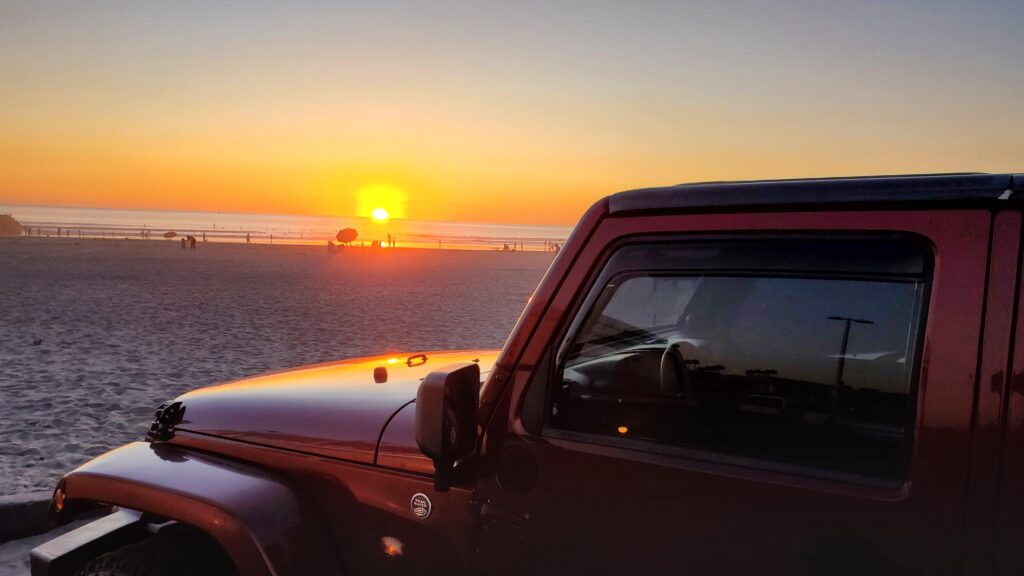 jeep with beautiful sunset in the background